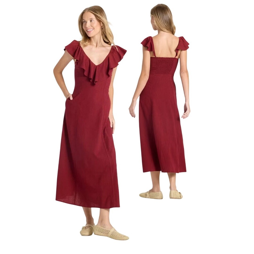 Universal Thread Women's Burgundy Ruffle Sleeveless Maxi Dress Size M